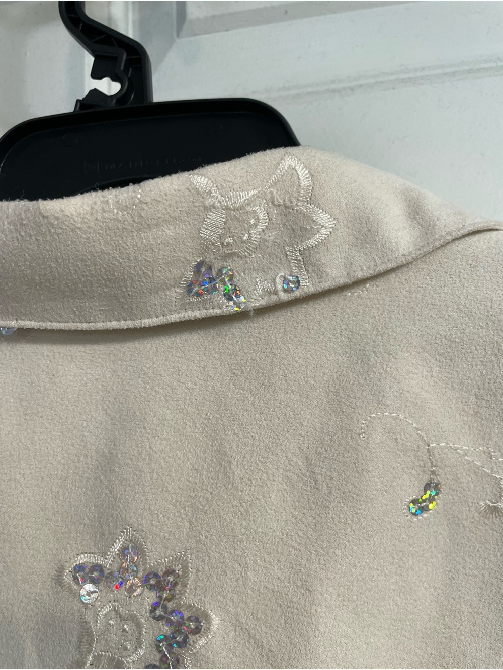Vintage Lemon Grass Studio Sequin Floral Blouse Cream Polyester Button Up L - Picture 5 of 8